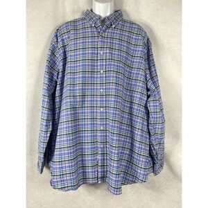Polo Ralph Lauren Oxford Shirt Men's 3XB Blue Green Button Up Long Sleeve Plaid